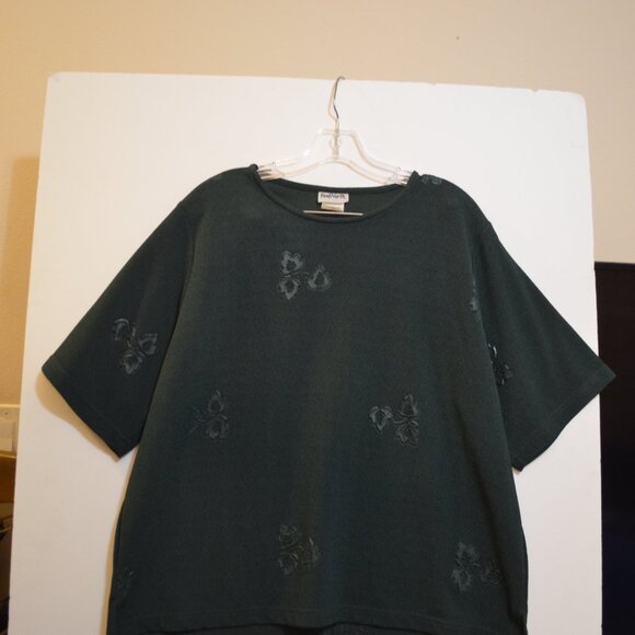 BonWorth Dark Green Polyester Short Sleeves Pressed-up Floral Texture Blouse L - Picture 13 of 13